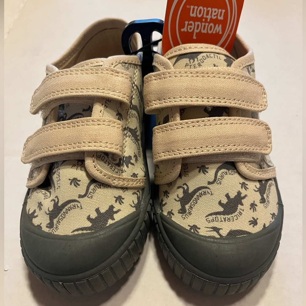 Wonder Nation Cream and Gray Dinosaur Sneakers shoes Velcro Straps
